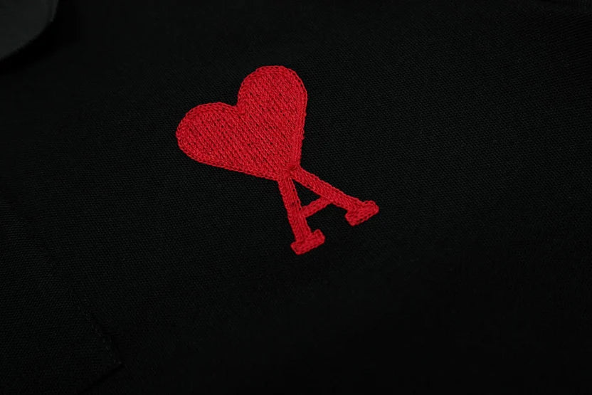 BLACK COTTON AMI DE COEUR POLO SHIRT