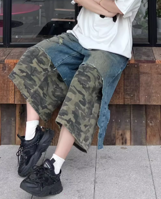 Camo Denim Jorts Distressed
