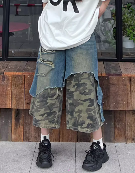 Camo Denim Jorts Distressed