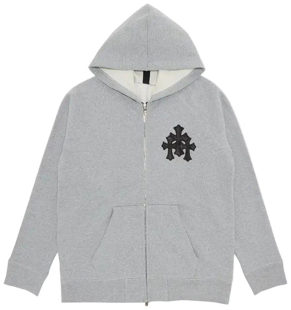 Chrome Hearts Paper Jam Triple Leather Cross ZipUp Hoodie 'Grey Heather'