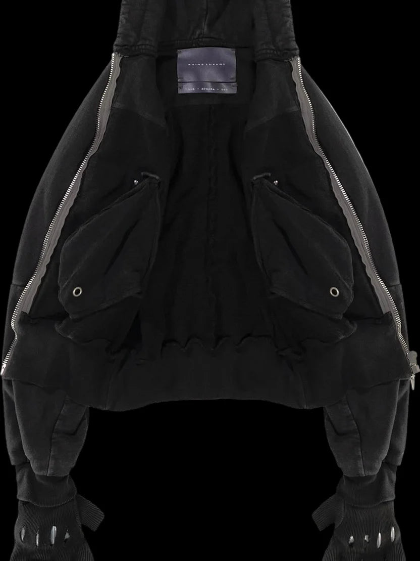 Shine Luxury Studios Fingerless Gloves Washable ZipUp Hooded Short Jacket Coat