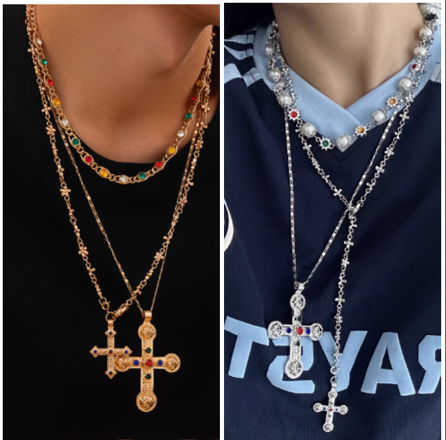 Silver/Gold Chain Cross Stack Neckchain