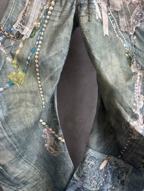 Acne Studios Trompe-l’Œil Pearl Chain Print Jeans