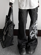 Y2K Flower Embroidered Bootcut Denim