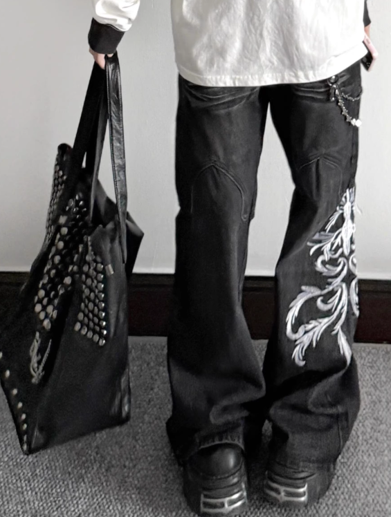 Y2K Flower Embroidered Bootcut Denim