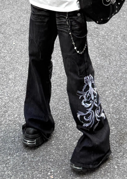 Y2K Flower Embroidered Bootcut Denim